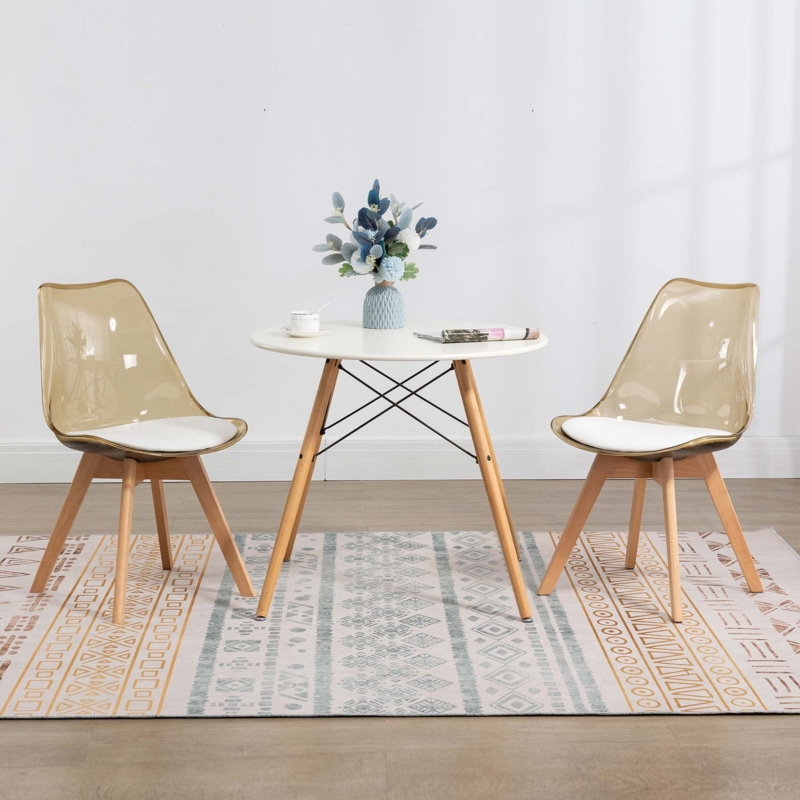 Amber Tinted Dining Chair with Wood Legs and Wire Bracing