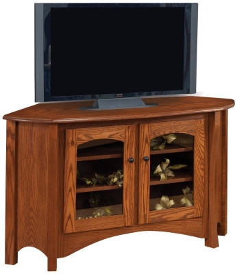 Amish Style Corner TV Stand with Arched Apron and Glass Doors