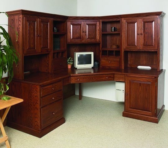 Amish Style Office Furniture Corner Desk with Hutch and Crown Molding