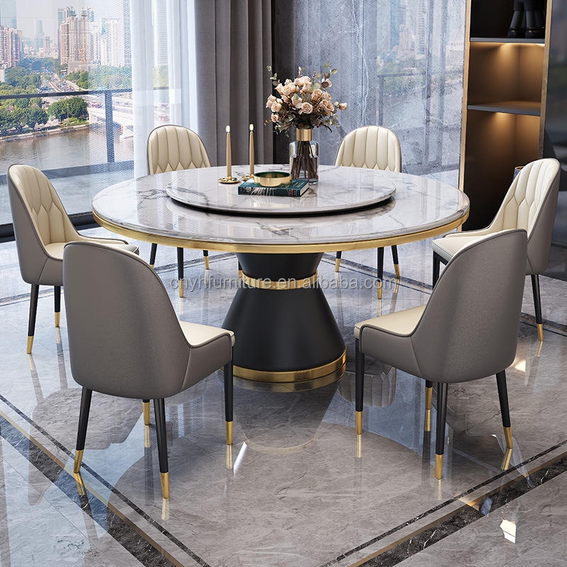 Antique Luxury Round Dining Table 8 Seater Set 6 Chairs