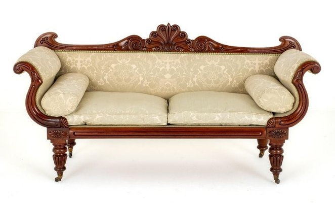 Antique Mahogany Settee with Carved Shell Crest