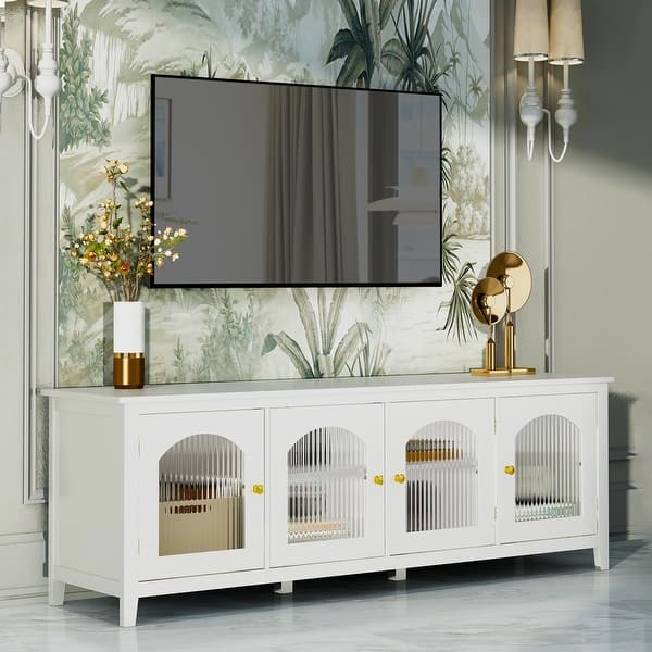 Arched Door TV Stand in White with Fluted Glass