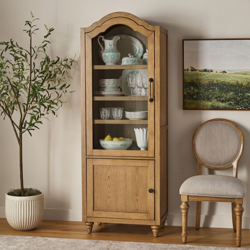 Arched Farmhouse Hutch in Heirloom Wheat Finish with Turned Bun Feet
