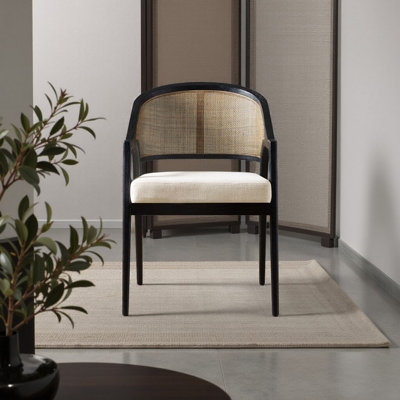 Arched Silhouette Cane Back Chair with Cream Seat