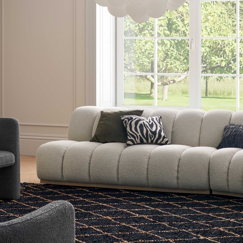 Armless 3-Seater Sofa with White Boucle Channel Tufting