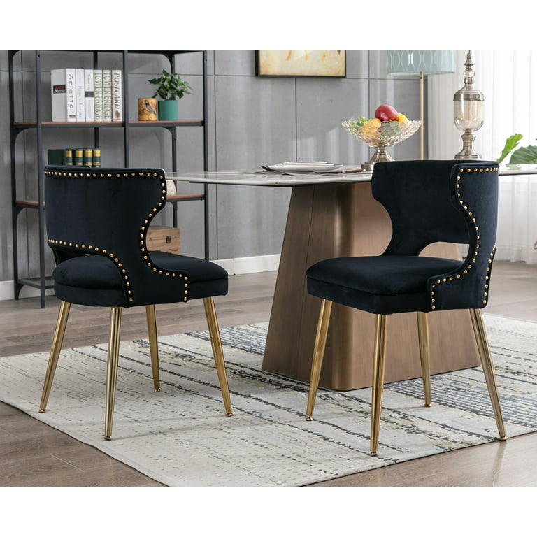 Armless Dining Chair with Gold Nailhead Trim and Open Back