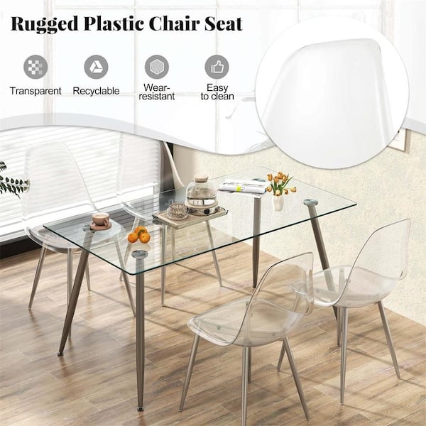 Armless Dining Chair with Tapered Metal Legs in Ghost Style Design