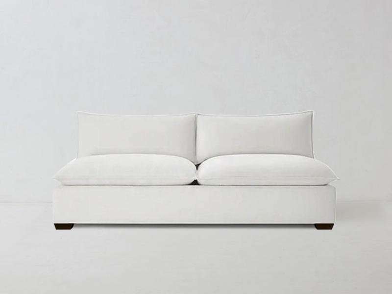 Armless Loveseat Modular Component with Plush White Cushions