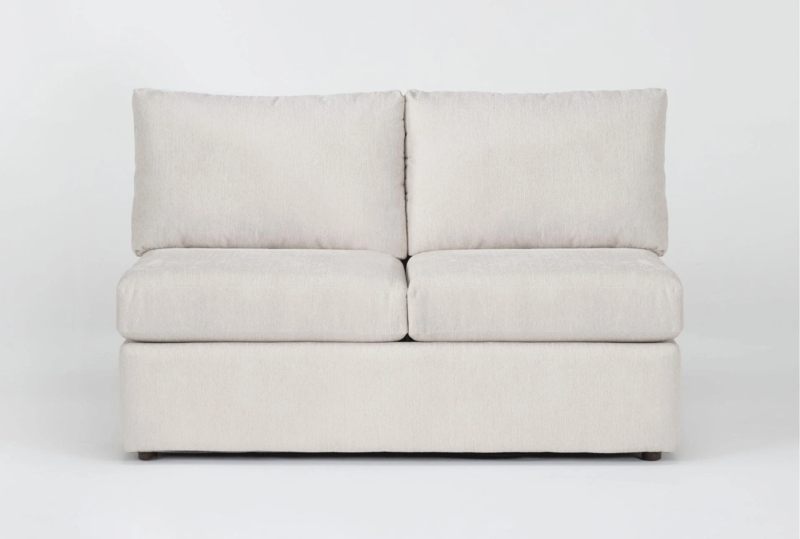 Armless Loveseat Modular Porcelain White Fabric Low Profile Block Base