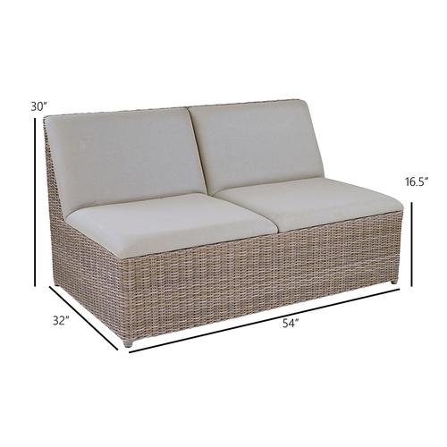 Armless Settee Outdoor Woven Wicker-Like Base Neutral Beige Cushions