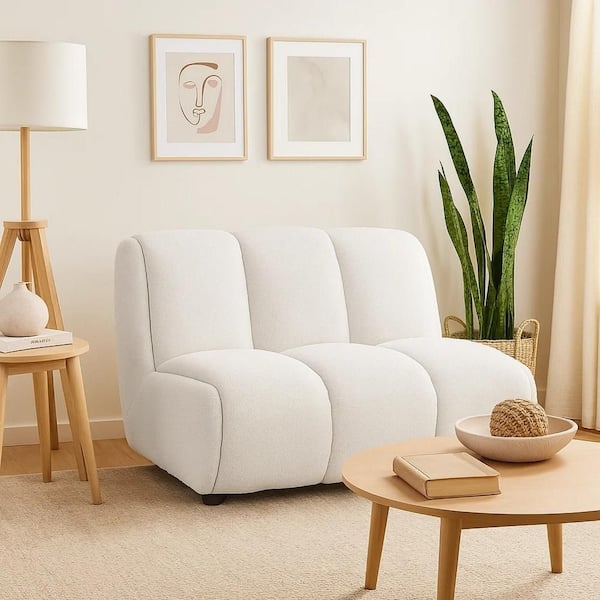 Armless Sofa Bubble Silhouette Three Segmented Off-White Linen Like