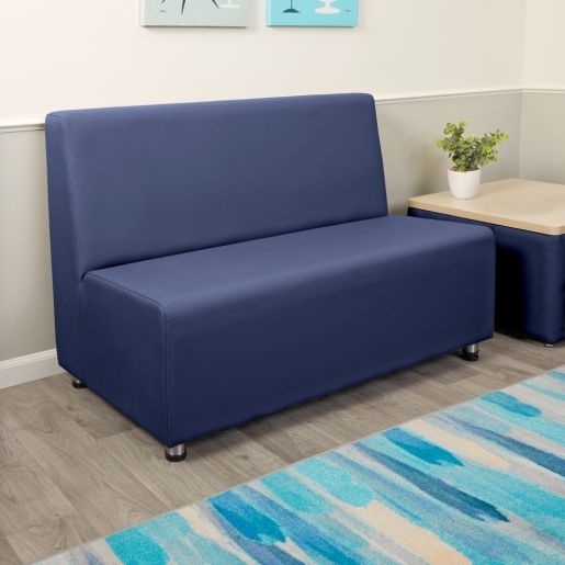 Armless Sofa Navy Blue Upholstery with Silver Feet for Waiting Rooms