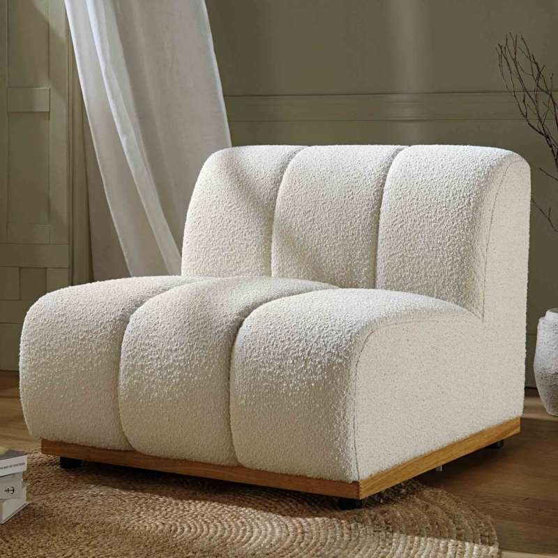 Armless Sofa Section with Vertical Channeling on Wood Plinth Base