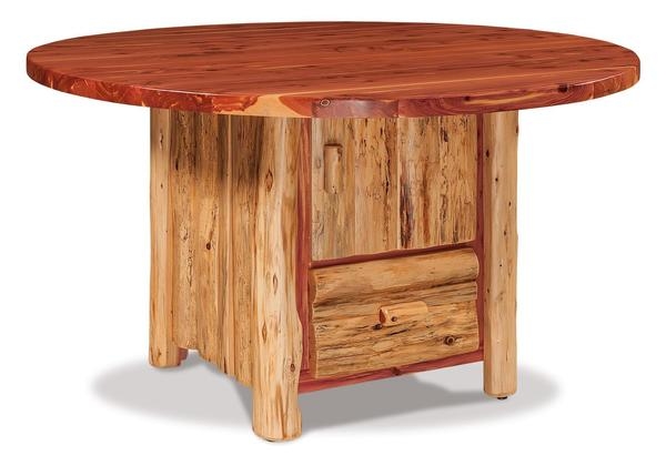Aromatic Cedar Look Log Dining Table Storage Base Lodge Style