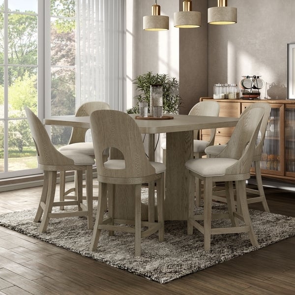 Ash Grey Dining Set, Circular Back Cutout, Pedestal Base, Square Tabletop.