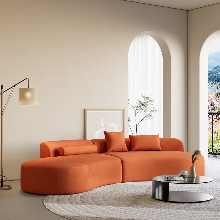 Asymmetric Curved Sectional Sofa in Vibrant Orange