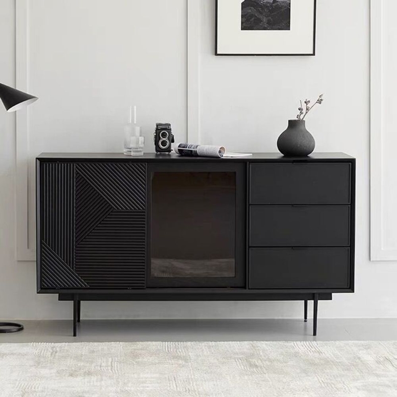 Asymmetric Sideboard with Geometric Texture and Glass Door