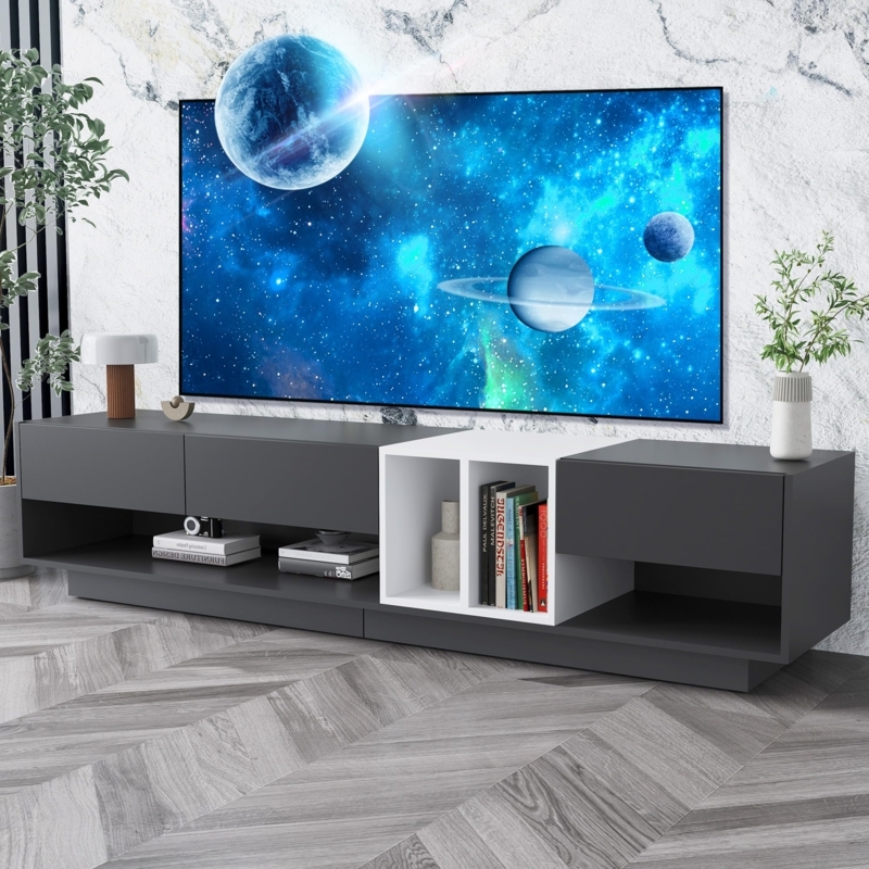 Asymmetrical Entertainment Center with Two-Tone Black and White Design