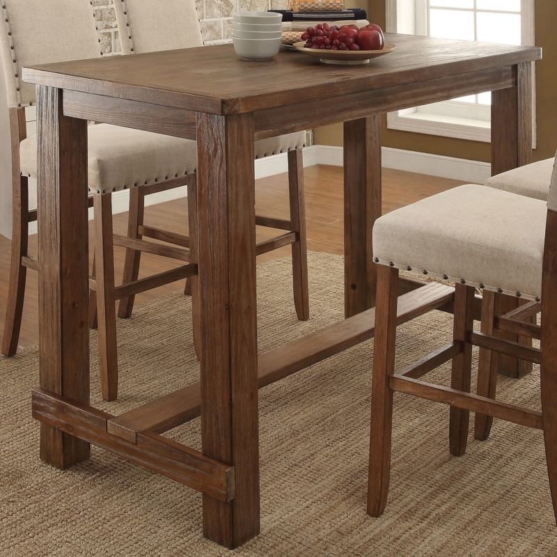 Bar Height Dining Table Set Dark Wood Nailhead Trim Stools