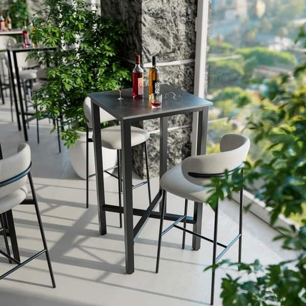 Bar Height Table Compact Balcony Stone-Look Top Metal