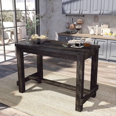 Bar Table Distressed Charcoal Block Legs Kitchen Island