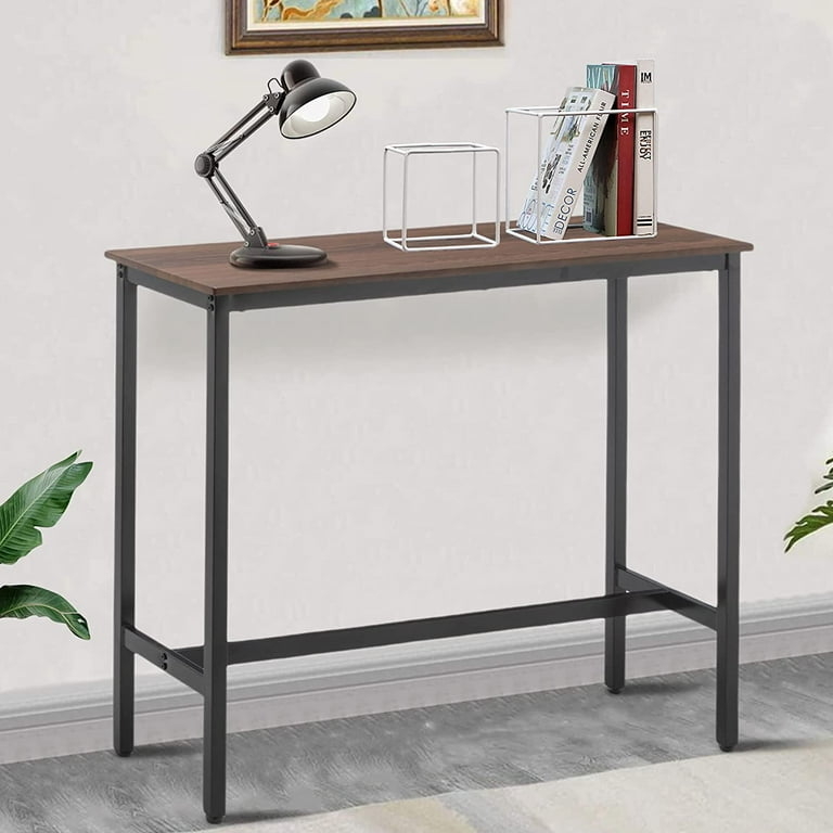 Bar Table Industrial Entryway Narrow Wood Top Black Metal