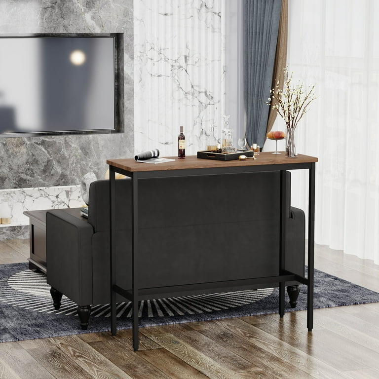 Bar Table Narrow Wood Top Black Metal Frame Console