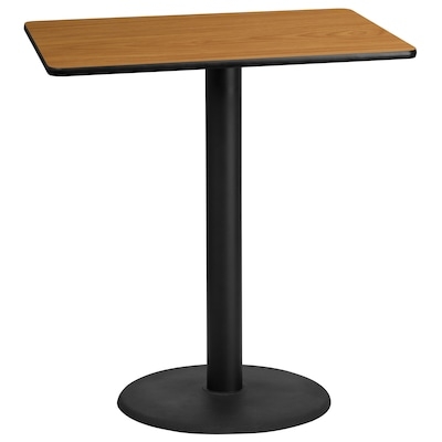 Bar Table Rectangular Wood Top Black Pedestal Circular Base