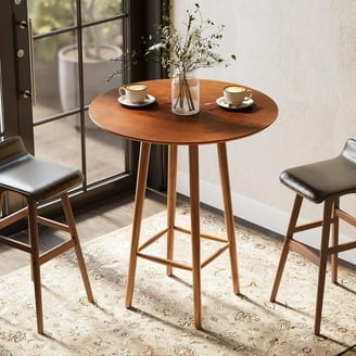 Bar Table Round Wood Tapered Legs Footrest Ring Slim Silhouette