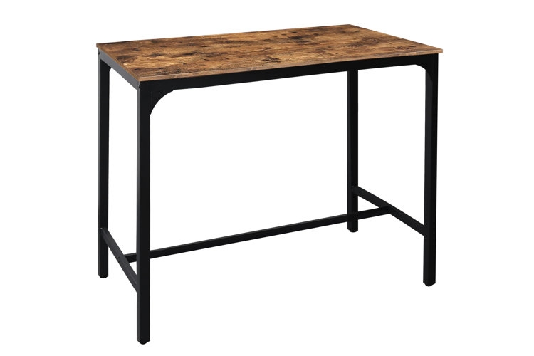 Bar Table Rustic Wood Top Black Metal Stretcher Base