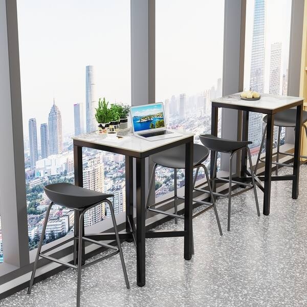 Bar Table Square Faux-Marble Top Black Metal Molded Stools