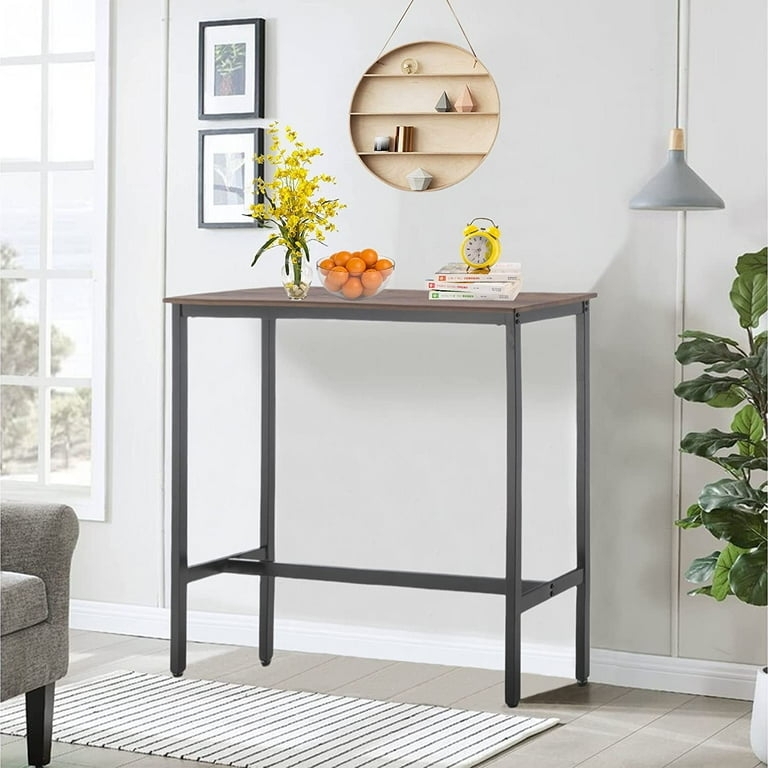 Bar Table Tall Rectangular Narrow Wood Top Black Metal