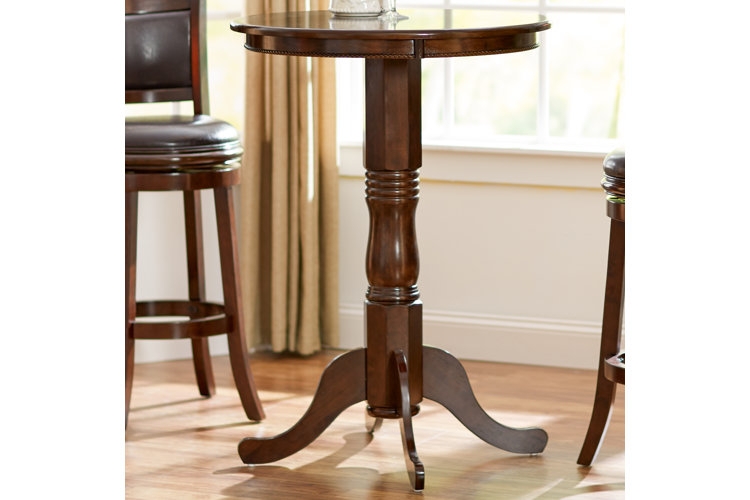 Bar Table Traditional Cherry Finish Turned Pedestal Round