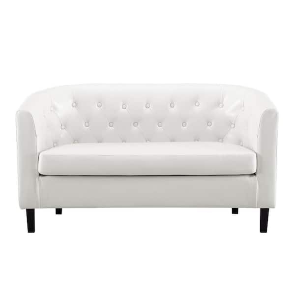 Barrel Loveseat Faux Leather Button Tufted Tapered Legs