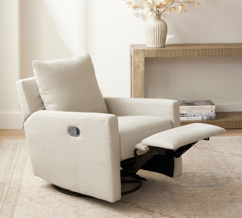 Beige Fabric Swivel Recliner Chair with Square Arm Silhouette