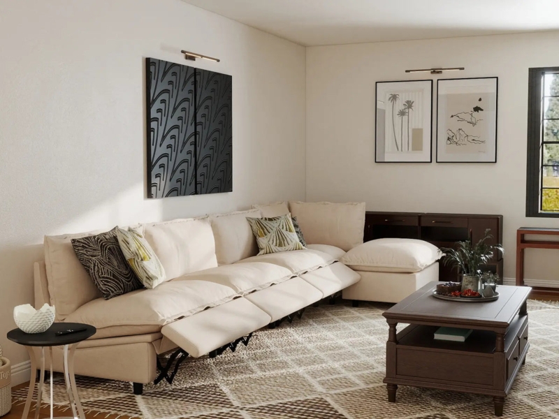 Beige Linen 4-Seater L-Shaped Reclining Sectional  Magic Home