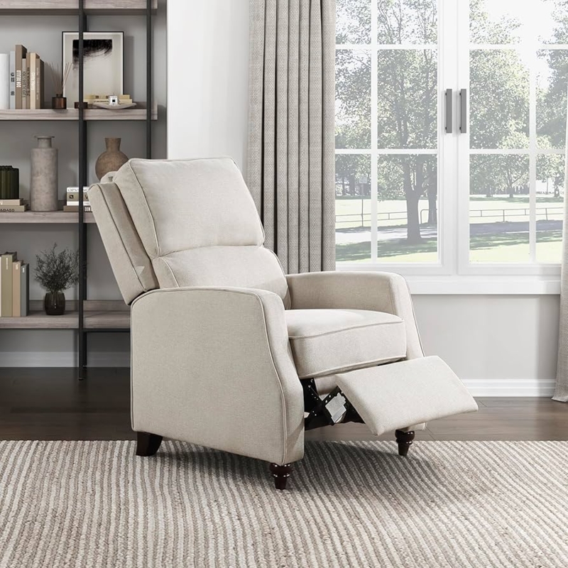 Beige Linen-Like Push-Back Recliner with Modern Track Arms