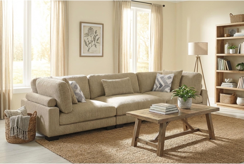 Beige Microsuede Sofa Styling Ideas With Two Seat Cushions