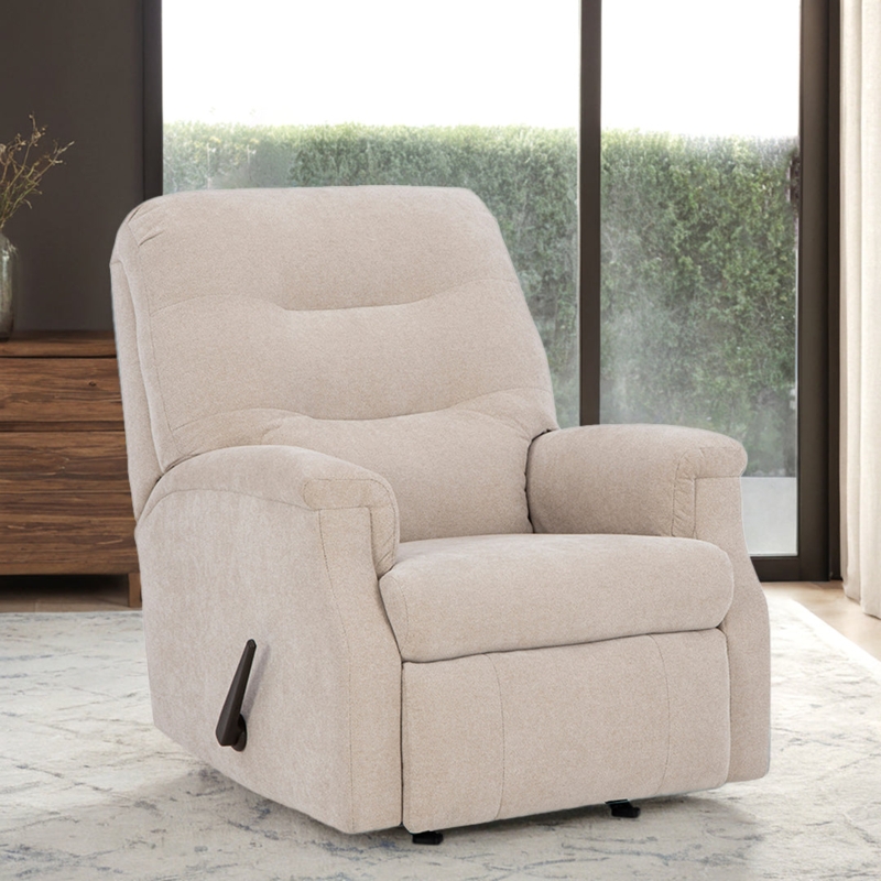 Beige Textured Fabric Rocker Recliner with Channel Tufted Back
