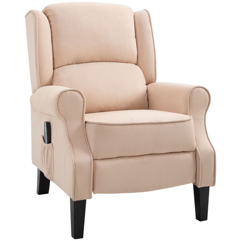 Beige Wingback Recliner Chair in Linen-Like Fabric with Tapered Legs