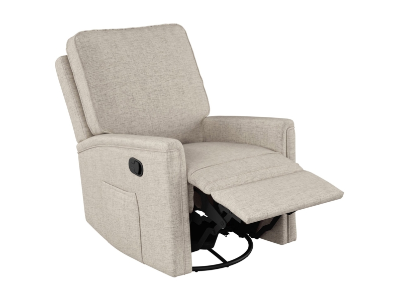 Beige Woven Recliner Chair with Convenient Side Storage Pocket.