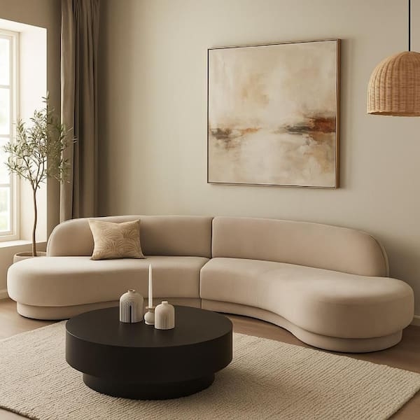 Benjara 146 in. Armless Velvet Curved Sectional Sofa in. Camel Brown  BM338629