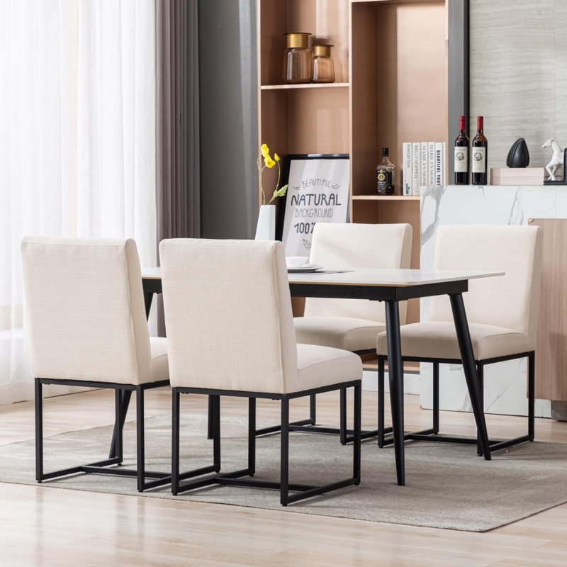 - BESTANO Modern Dining Chairs Set of 4, Linen Fabric  Upholstered Kitchen & Dining Room Chairs with Black Metal Frame Armless Mid  Century Side Kitchen Chair Sillas De Comedor, Cream - Chairs