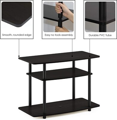Black 3 Tier TV Stand with Rounded Corners and Tool Less Assembly