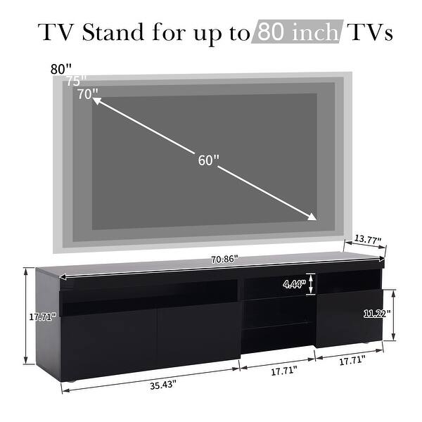 Black 70 Inch TV Stand Handleless Low Profile