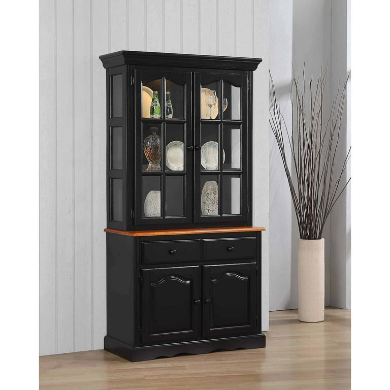 Black and Cherry China Cabinet with Window Pane Glass Doors