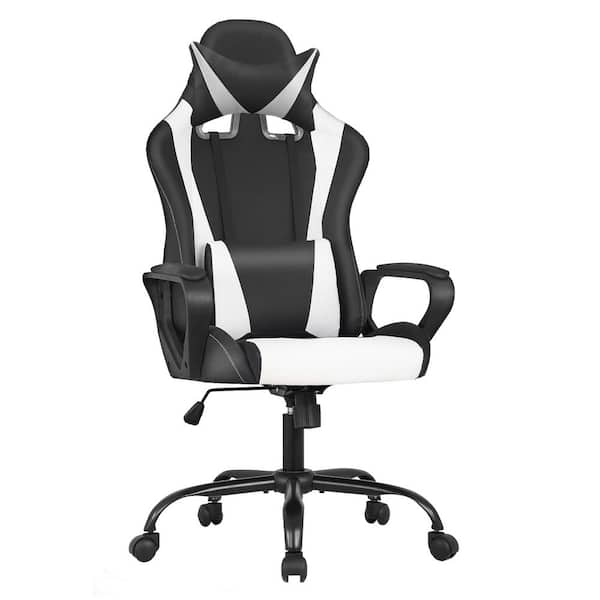 Black and White Gaming Chair Racing Seat with Lumbar Support