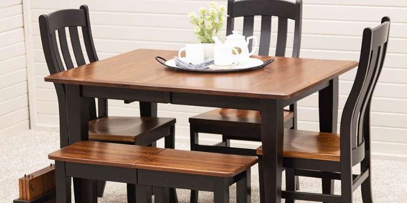 Black and Wood Dining Set, 6-Piece with Bench and Slat Backs