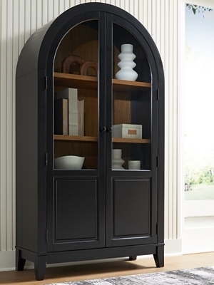 Black Arched Accent Cabinet Two Tone Contrast Glass Doors