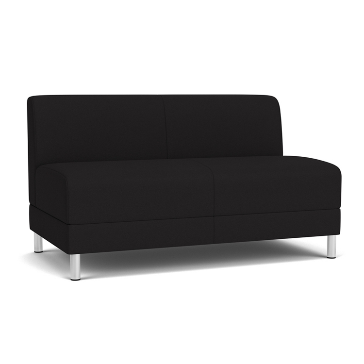 Black Armless Loveseat with Tapered Walnut Legs for Modern Office Lounge